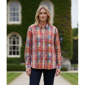 Ralph Lauren Women's 1X Plaid Button Up Shirt Cotton Long Sleeve Old Money